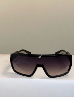Philipp Plein Black Shield Sunglasses with Gradient Smoke Lenses
